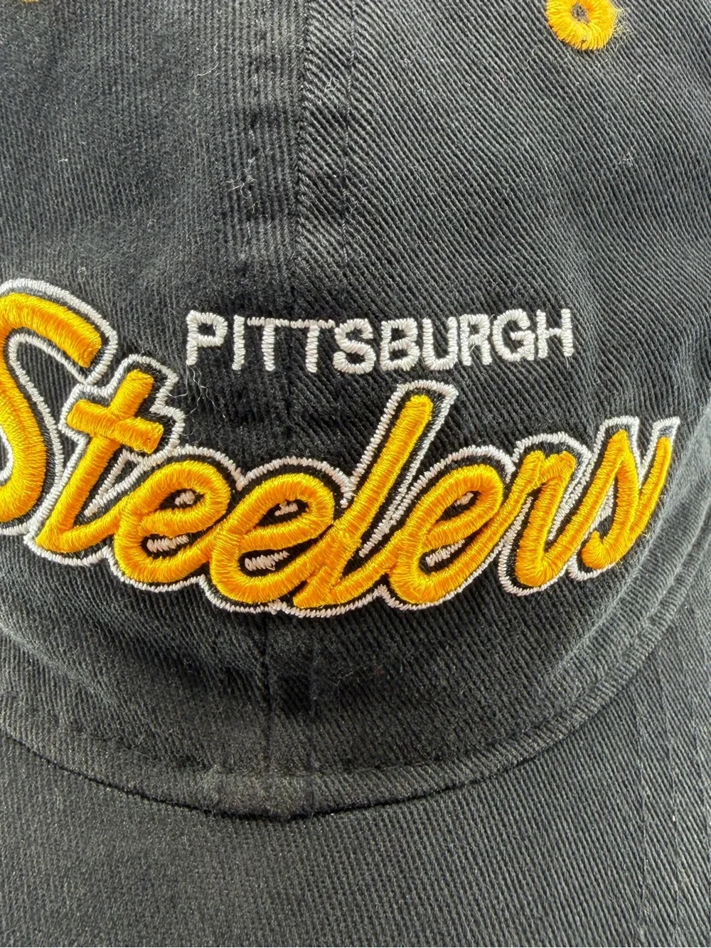 Vintage Reebok Pittsburgh Steelers Script Black Adjustable Hat Embroidered